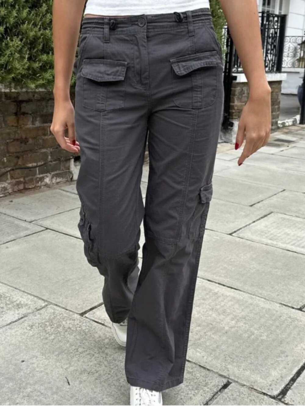 Brandy Melville Dark Grey Kim Cargo Pants Ripstop Women's Wide Leg Trousers